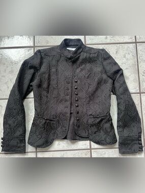 Ricki's Black Military Floral Embossed Button Jacket Sz 2